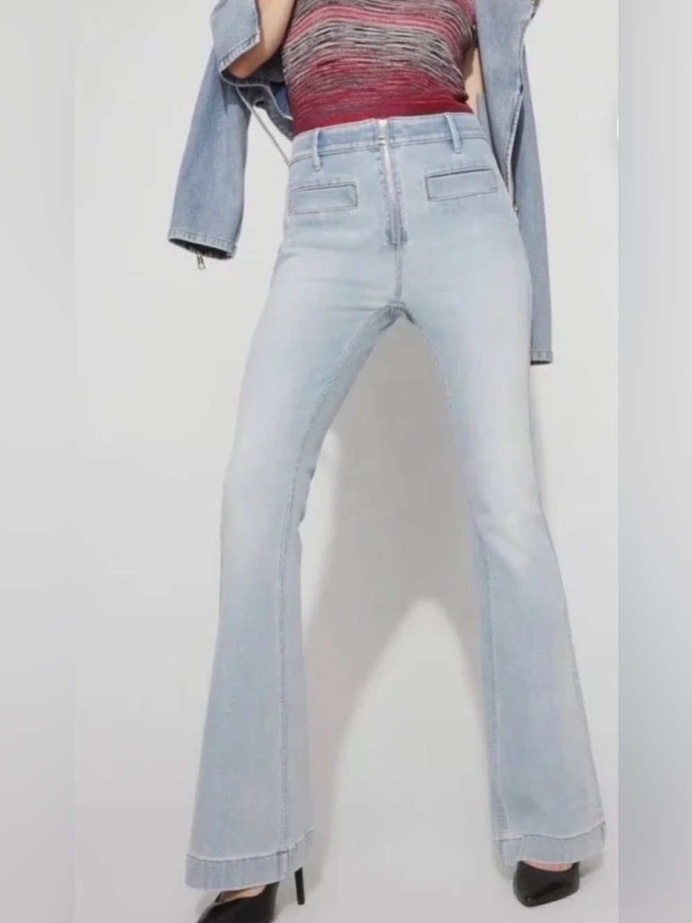 White House Black Market WHBM Exposed Zip High Rise Flare Jeans Size 6